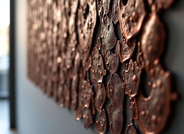Intricate metal wall art installation with detailed craftsmanship